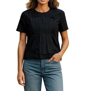 COS Chic Silk Blend‎ Short Sleeve Pleated Panel Sheer Blouse Top, Size 40